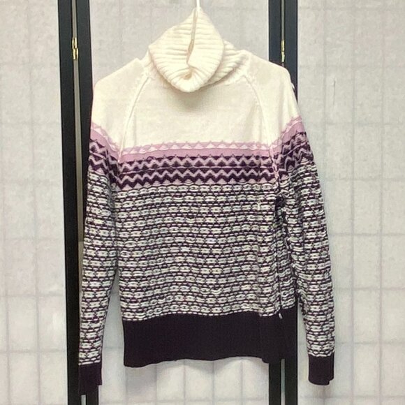 Envision Ave Long Raglan Sleeve Knit Turtleneck Ski Sweater Plum White Pink XL - Picture 5 of 11